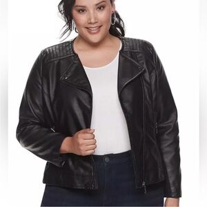 Evri Black Faux Leather Moto Style Jacket, Women’s 1X* (see measurements)